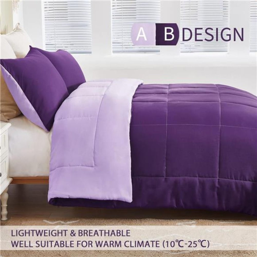 Lightweight Reversible 3-Piece Comforter Set All Seasons, Down Alternative - Picture 2 of 6